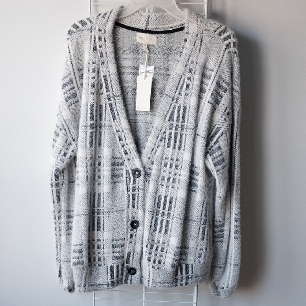 MELLODAY Black and White Plaid Cardigan